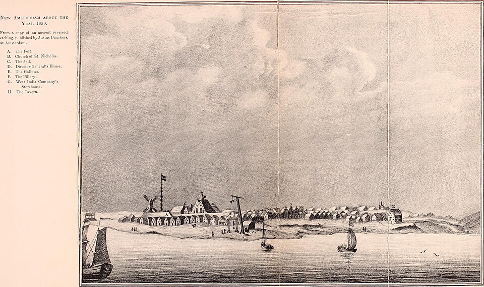 Historical illustration of New Amsterdam, used as context for the Dutch colonial period.