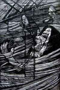 Garrick Palmer, Wreck of the Deutschland, 1975 (Wood engraving courtesy Aberystwyth University)