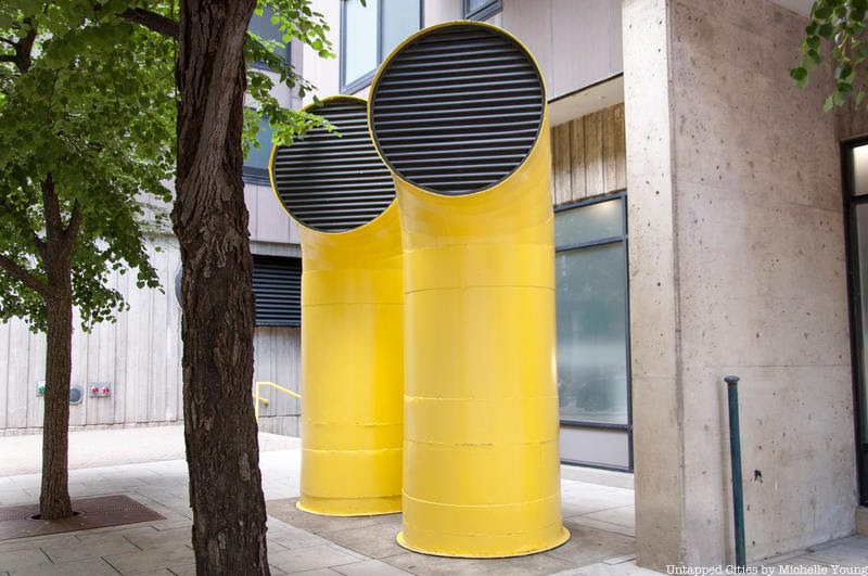 The yellow intake pipes of Roosevelt Island's automated vacuum waste collection system.